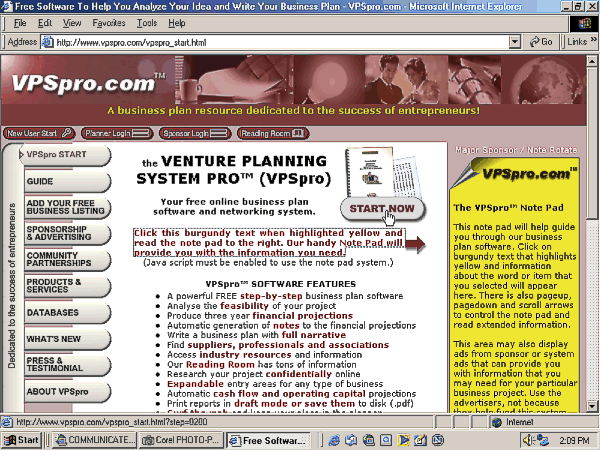 Venture Planning System Pro - VPSpro.com Screenshot
